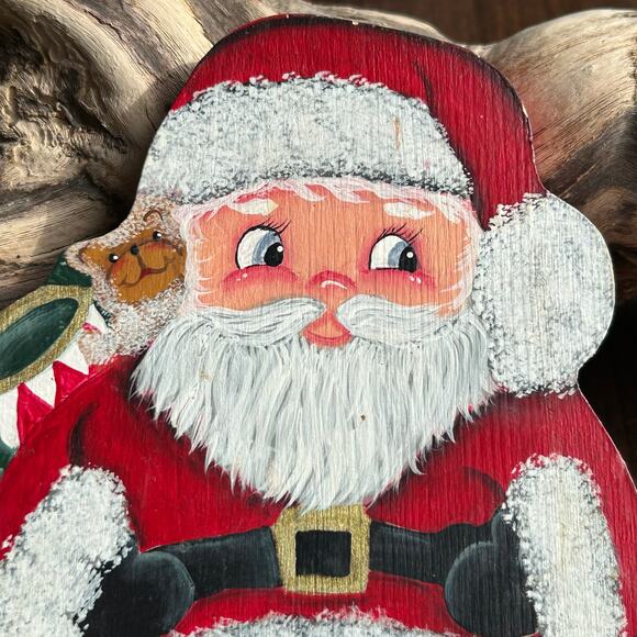 Vintage Wooden Santa Claus Painted Decor Christmas Holiday 8.5” signed dated - Picture 2 of 8